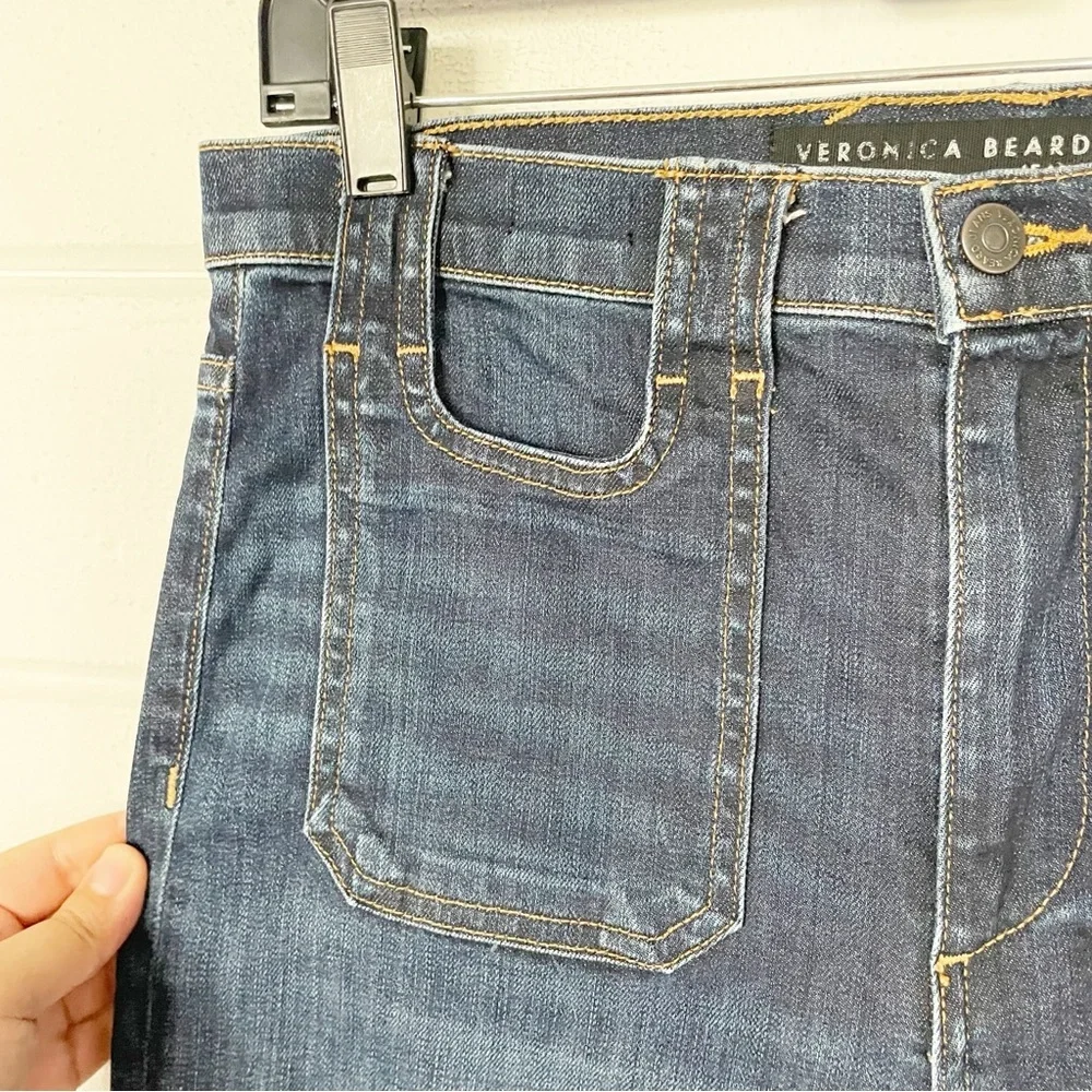 Veronica Beard Beverly Skinny Flare High Rise Jeans in Medium Wash Waist 32”